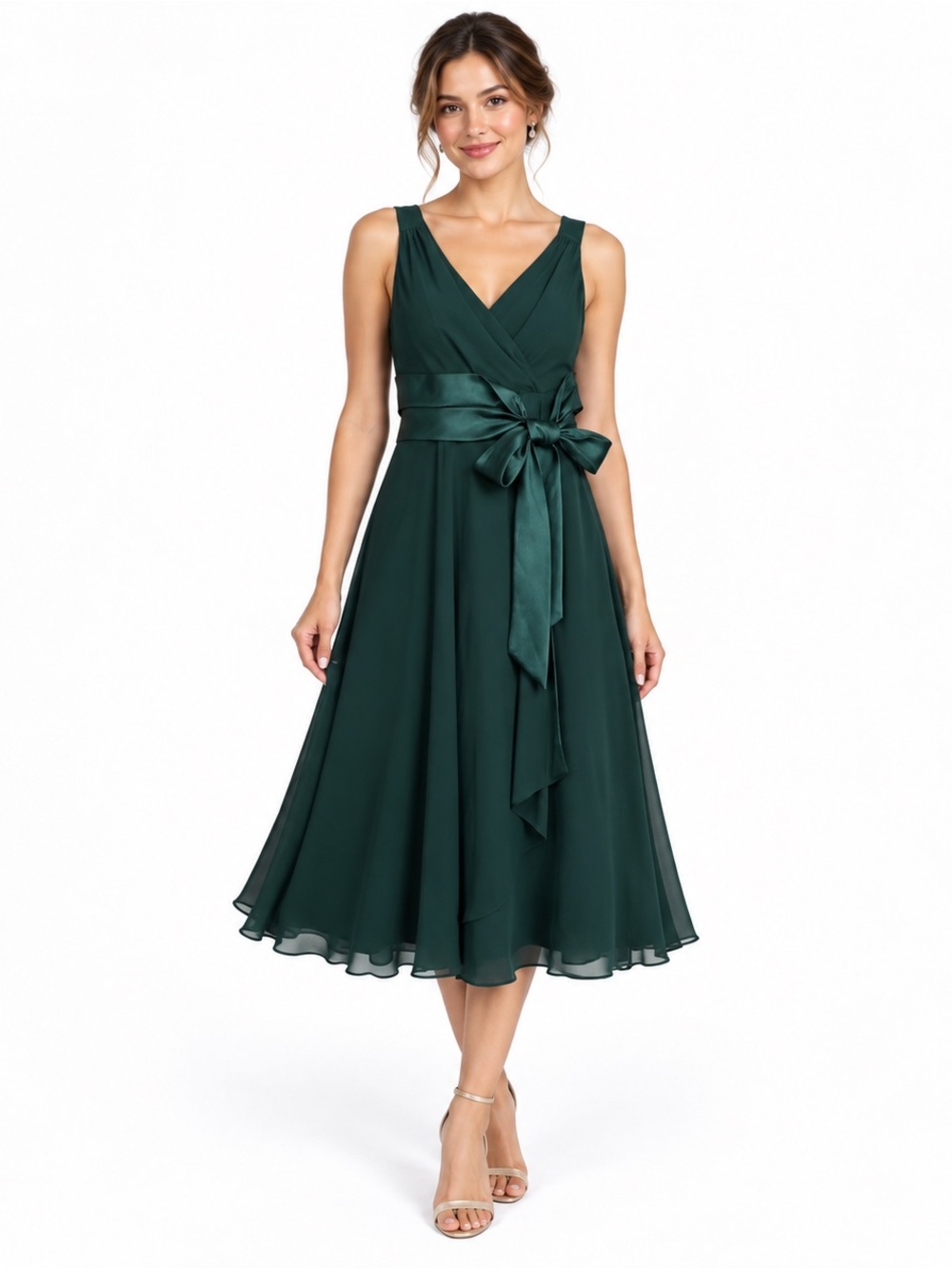 JONES Wear Dress Forest Green Chiffon Satin Bow Cocktail Dress Size 10 Holidays